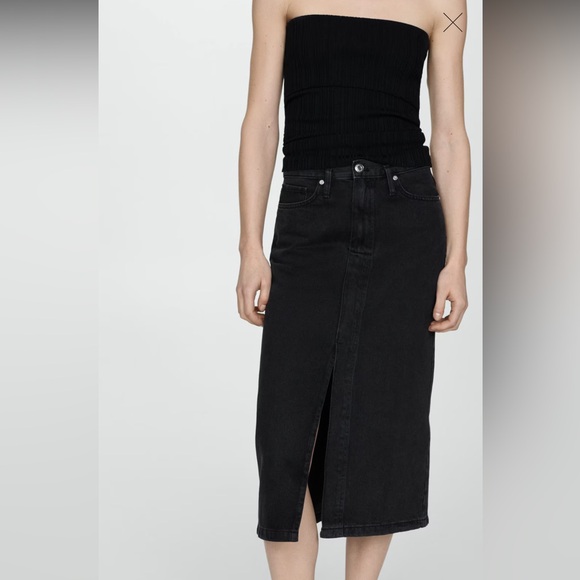 Mango MNG Midi Black Denim Skirt (Front Slit) - SM - Picture 4 of 6
